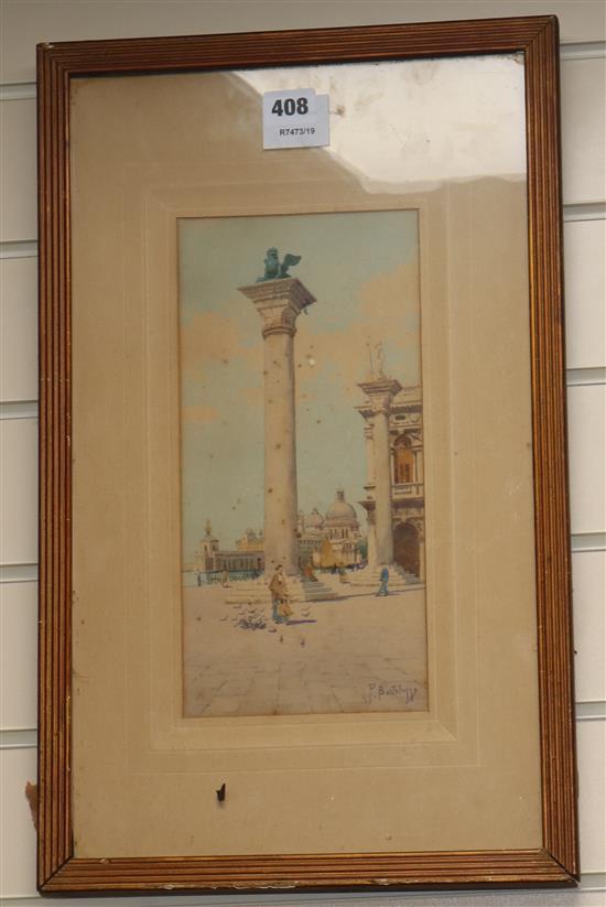 P. Bartolozzi, watercolour, St. Marks Venice, signed, 30 x 15cm